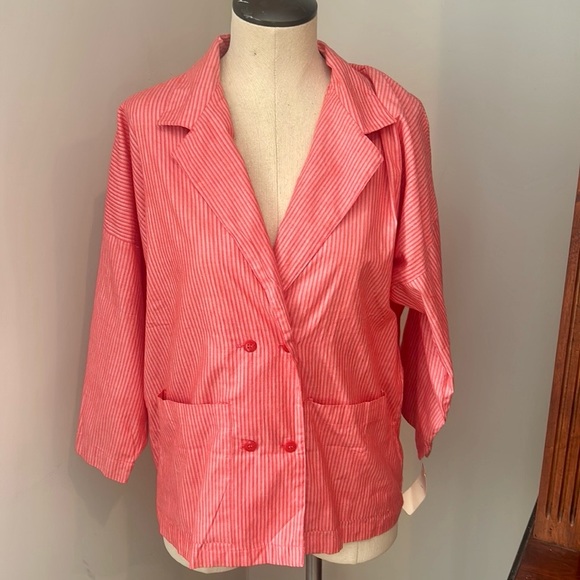 Vintage Double Breasted Red Striped Cotton Blazer/Top - Picture 2 of 10